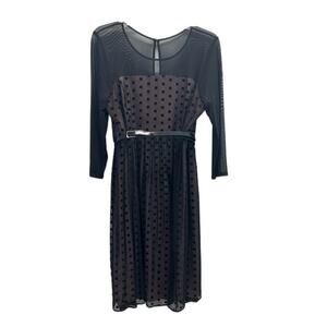 Motherhood Maternity Black Overlay Dress Size Large Polka Dot Party Stretch